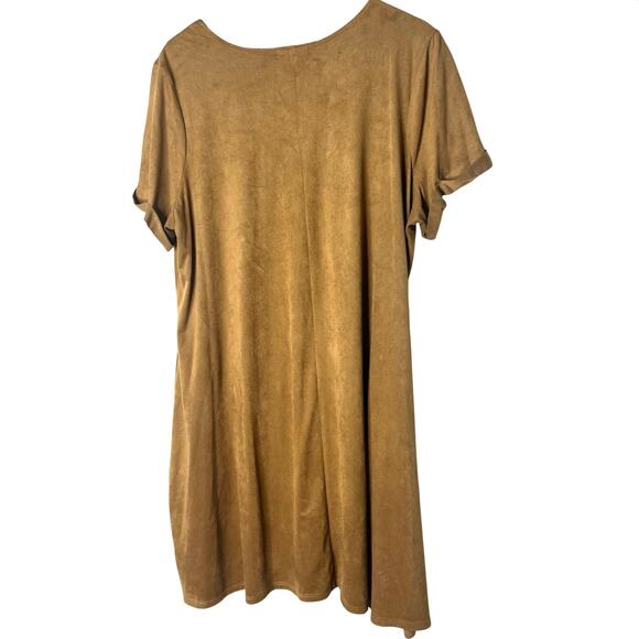 Paper Planes Faux Suede Relaxed Boxy Short Sleeve Shift Dress 2X Boho Lagen Gorp - Picture 5 of 7